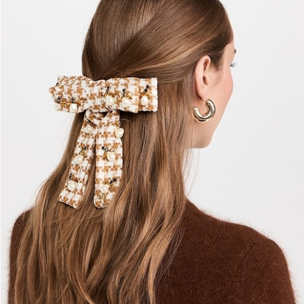 NWT LELE SADOUGHI CEDAR TWEED ACORN PEARL ANTOINETTE BOW BARRETTE